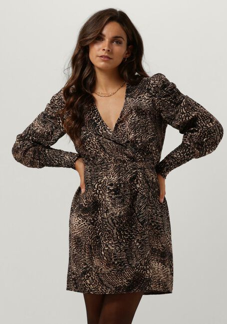 ALIX THE LABEL Mini robe ANIMAL FETHER WRAP DRESS en marron - large