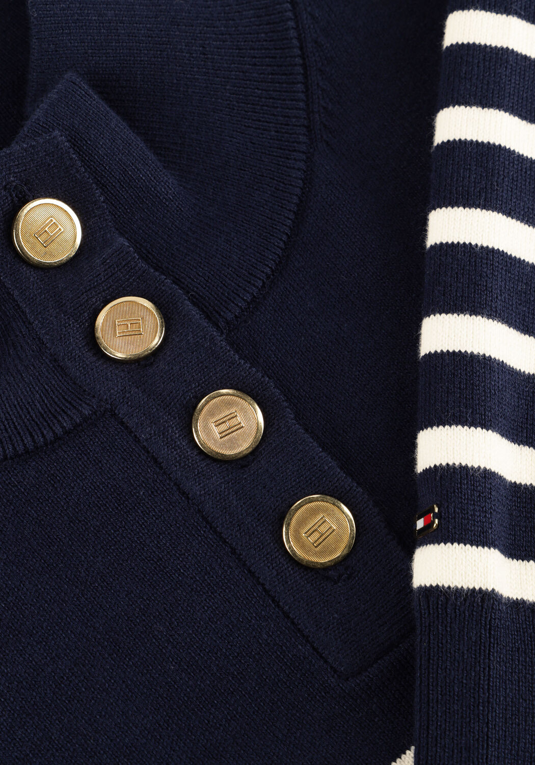 Donkerblauwe TOMMY HILFIGER Trui CO JERSEY GOLD BTN MOCK-NK SWT - large