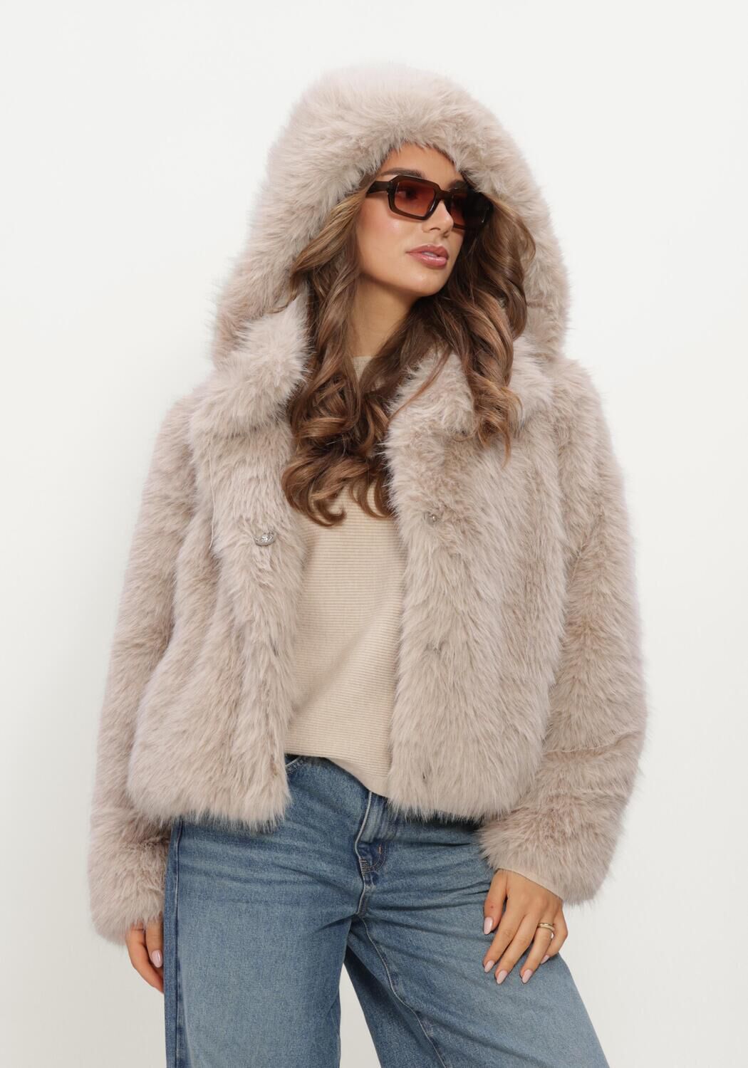 Beige MOSCOW Faux fur jas 13-08-REDEMTION - large