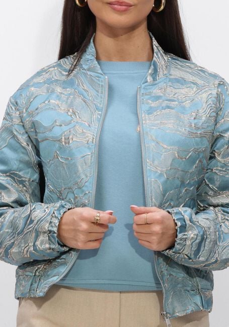 Lichtblauwe JANSEN AMSTERDAM Jack QWEN JASJE 219 GJ BOMBER LONG SLEEVE GOLD JACQUARD - large