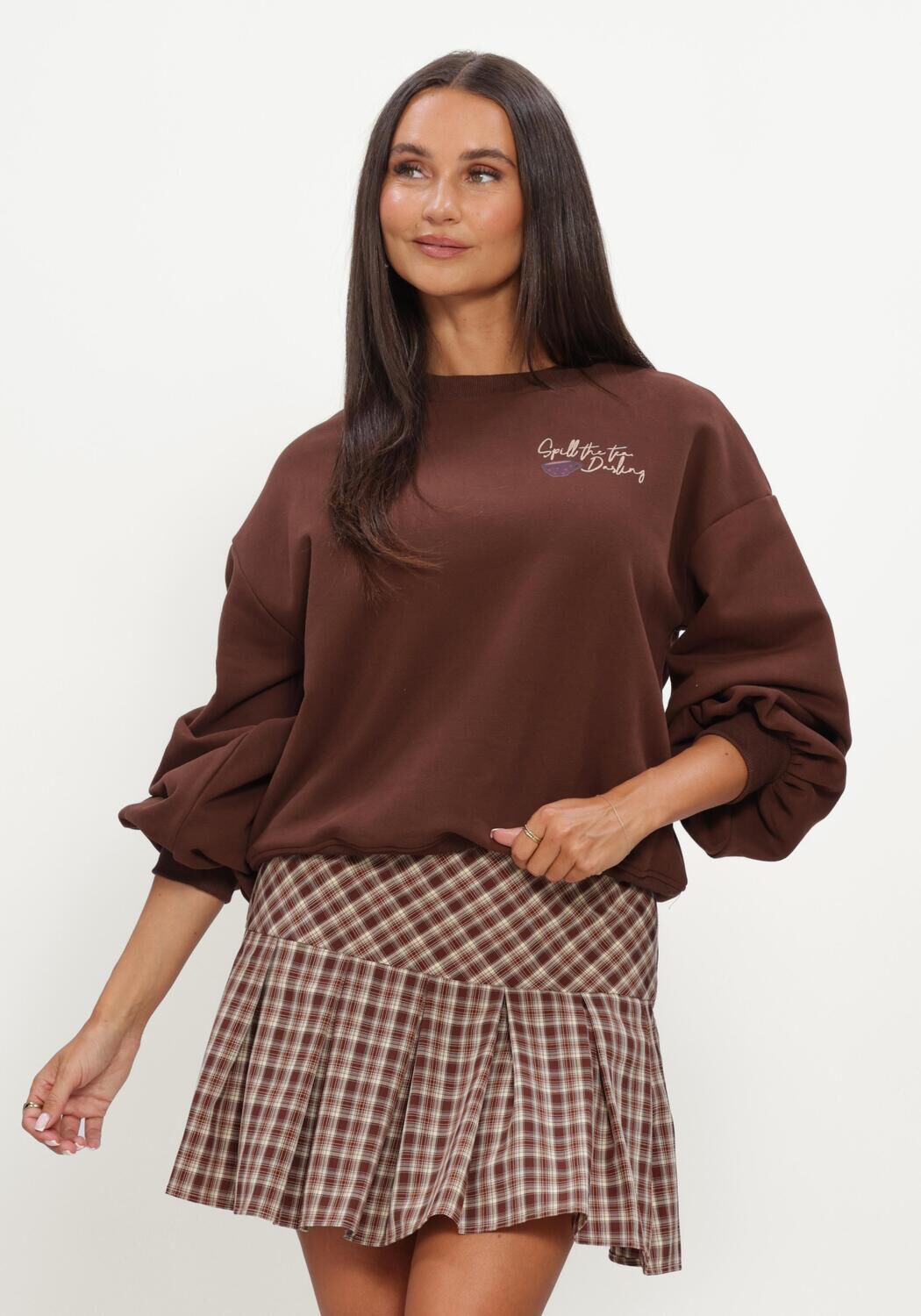 Bruine YDENCE Trui SWEATER SPILL THE TEA - large