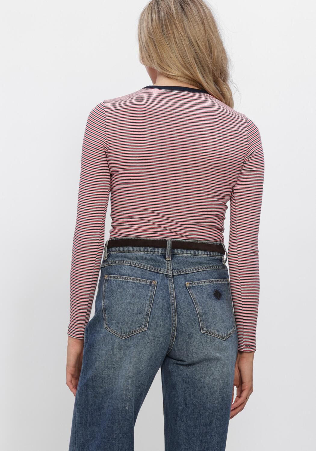 Rode TOMMY JEANS Top TJW SLIM ESSENTIAL RIB LS - large