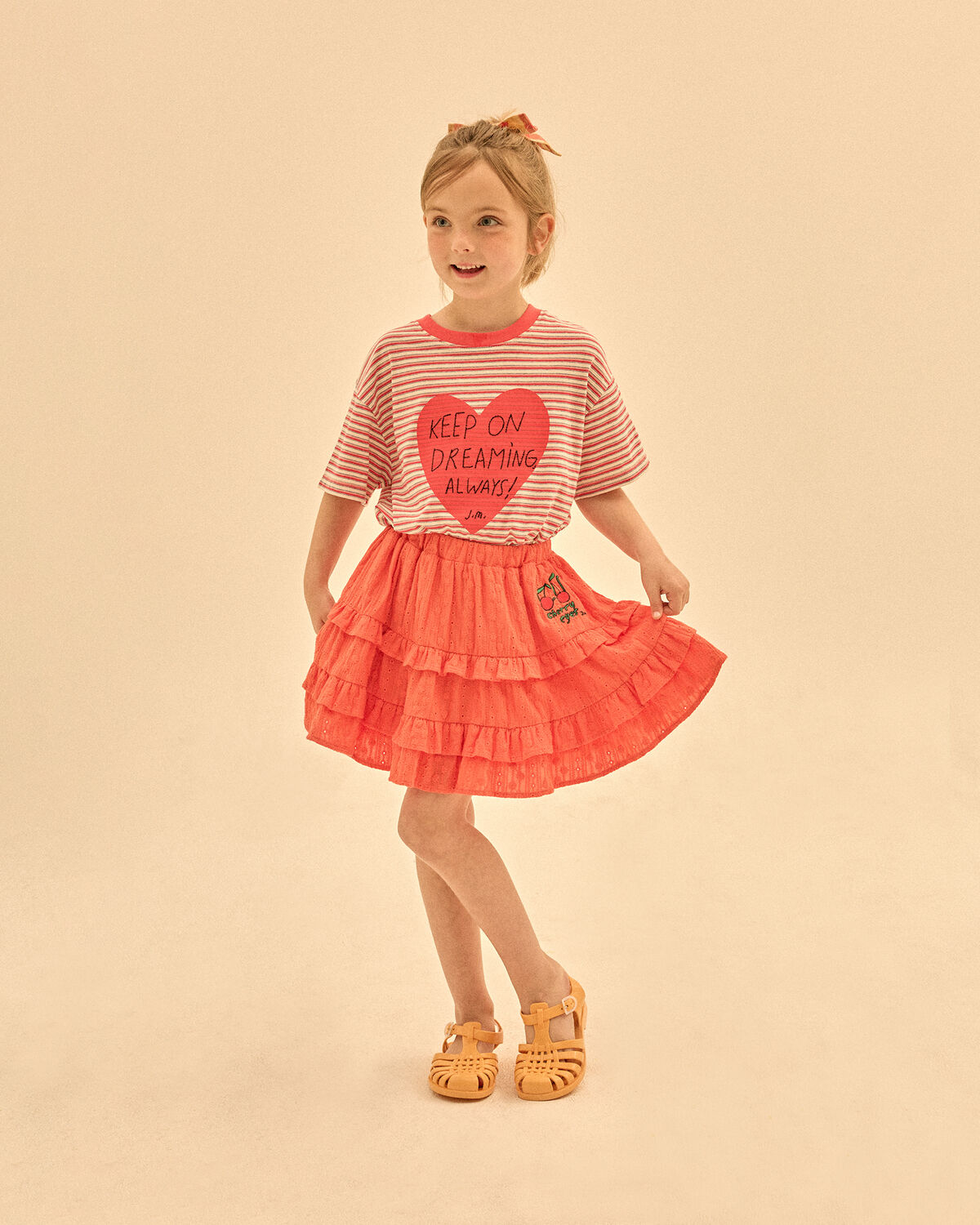 Jelly Mallow Mini-jupe CHERRY FRILL SKIRT en orange - large