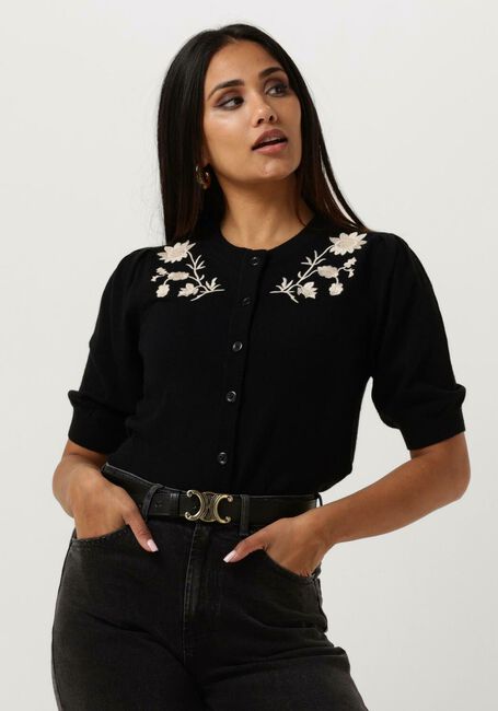 Zwarte OBJECT Vest OBJTHESS S/S KNIT EMBROIDERY CARDIGAN E - large