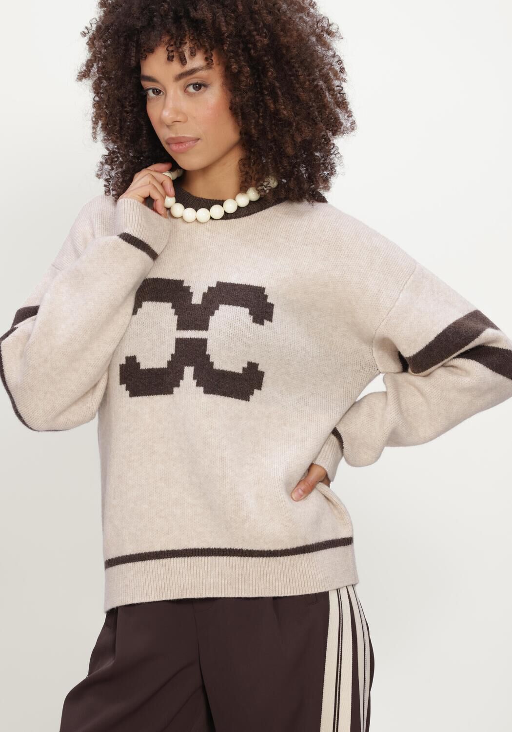 CO'COUTURE Pull ROWCC COCO LOGO KNIT en beige - large