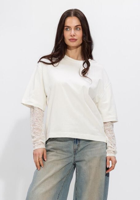 Witte CATWALK JUNKIE Truien/vesten LOOSE FIT TSHIRT WITH LACE SLEEVES - large