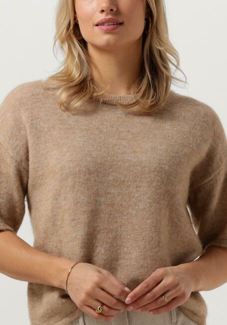 Beige SELECTED WOMEN T-shirt SLFMALINE-LILIANA 2/4 KNIT O-NECK - large