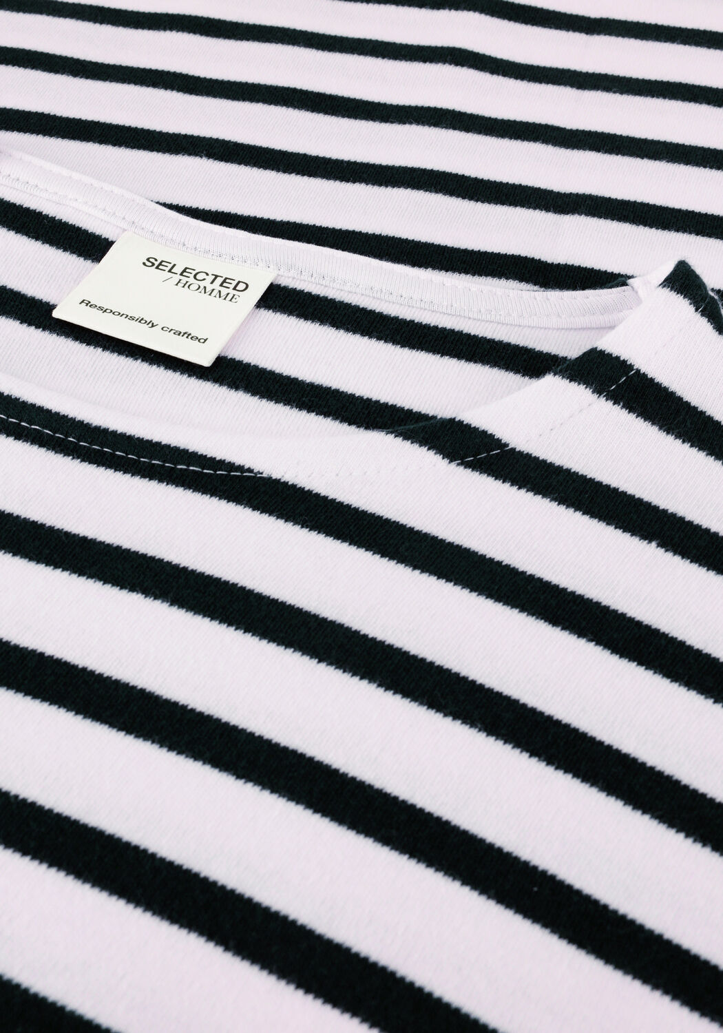 SELECTED MEN SLHBRIAC STRIPE LS O-NECK TEE Polos & T-Shirts en blanc - large