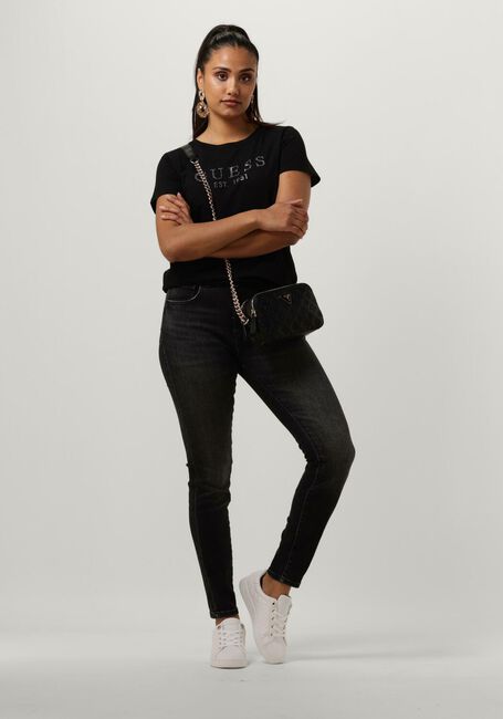 Zwarte GUESS T-shirt SS GUESS 1981 CRYSTAL EASY TEE - large