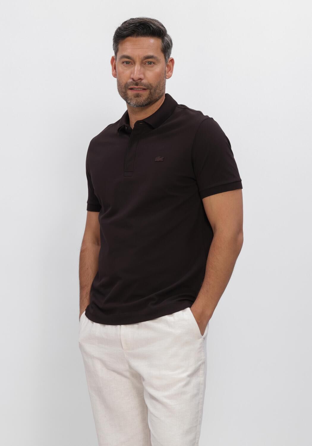 LACOSTE Polo REGULAR FIT COTTON BLEND POLO SHIRT en marron - large