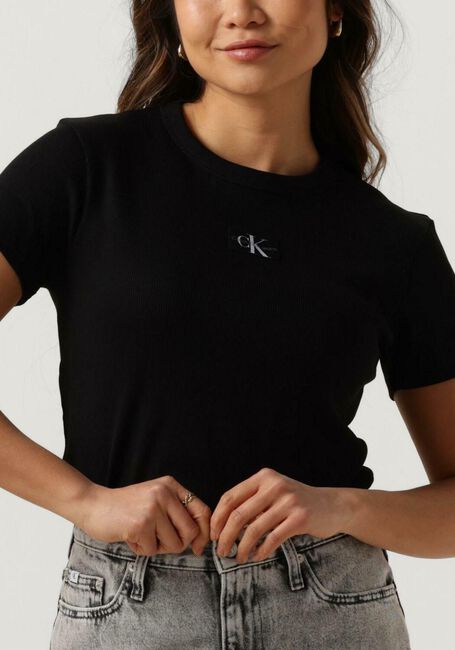 Zwarte CALVIN KLEIN T-shirt WOVEN LABEL RIB REGULAR TEE - large