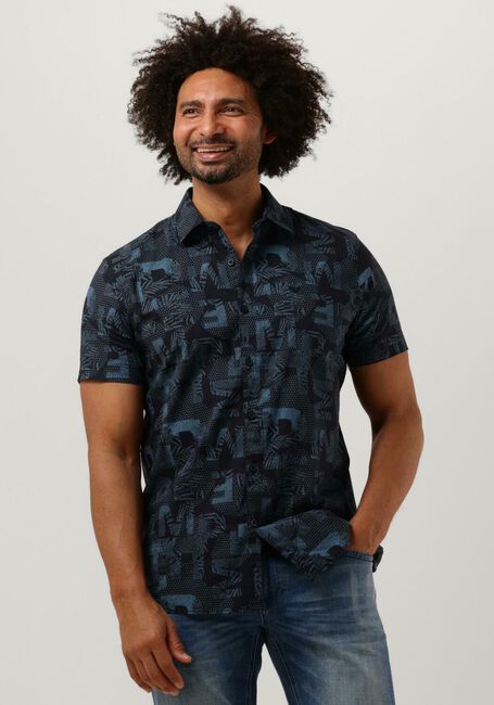 PME LEGEND Chemise décontracté SHORT SLEEVE SHIRT PRINT ON CTN SLUB Bleu foncé - large