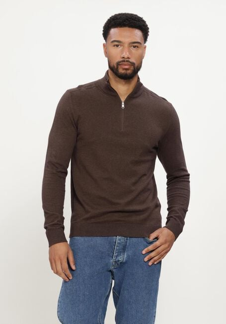 Bruine SELECTED MEN Trui SLHBERG HALF ZIP CARDIGAN NOOS - large