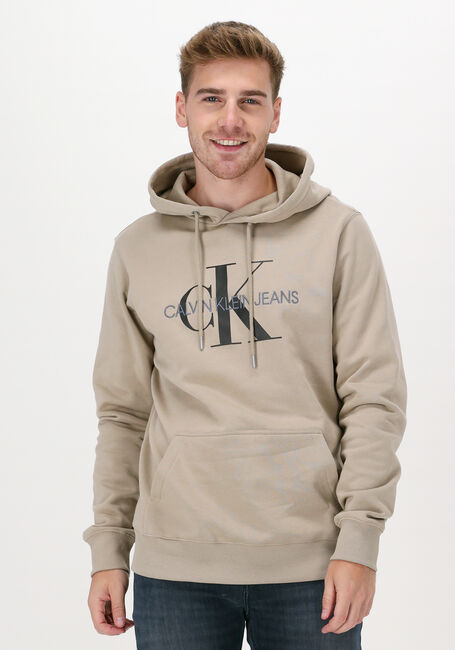 CALVIN KLEIN Chandail SEASONAL MONOGRAM REGULAR HOOD en beige - large