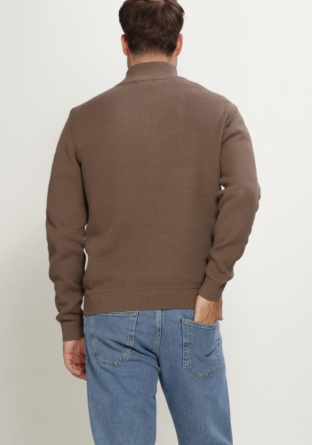 Camel SELECTED MEN Trui SLHDANE LS KNIT STRUCTURE HALF ZIP NOOS - large