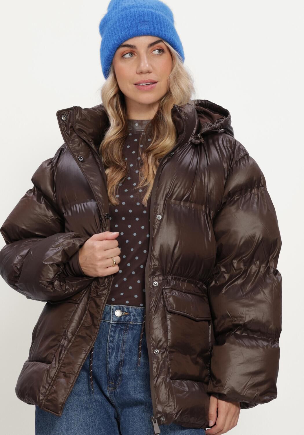 Bruine NEO NOIR Gewatteerde jas CLOTILDE SHINY PUFFER JACKET - large