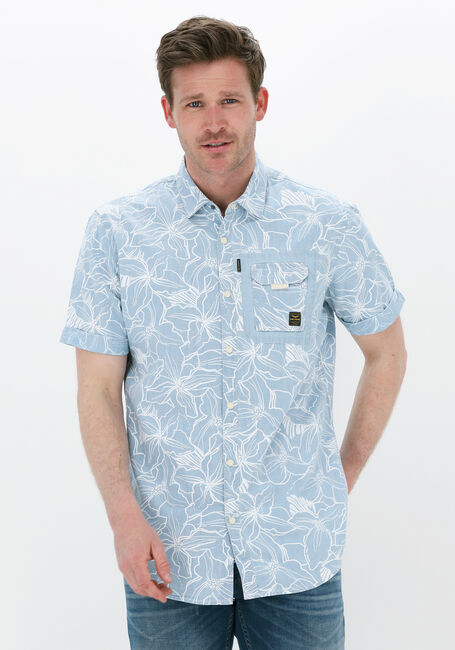 Blauwe PME Casual overhemd SHORT SHIRT PRINT ON INDIGO | Omoda