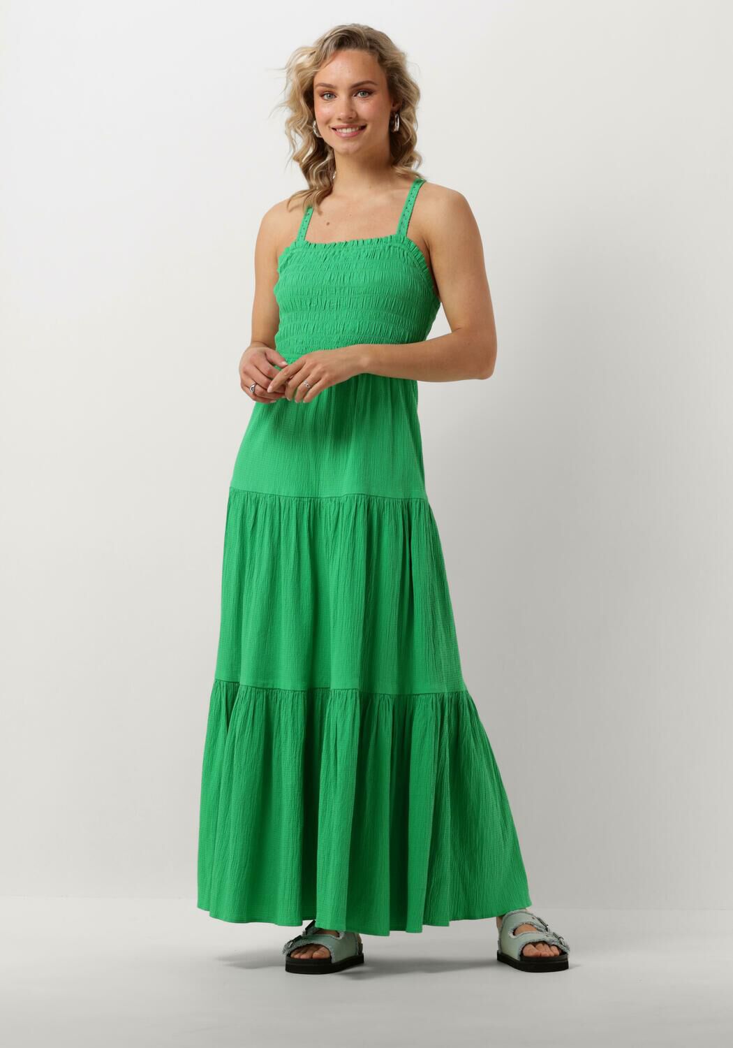 Groene SCOTCH SODA Maxi jurk MAXI DRESS WITH SMOCK DETAIL Omoda