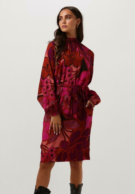 JANSEN AMSTERDAM Mini robe WFP598 DRESS PRINT WITH SMOCKED TURTLE NECK en rose - large