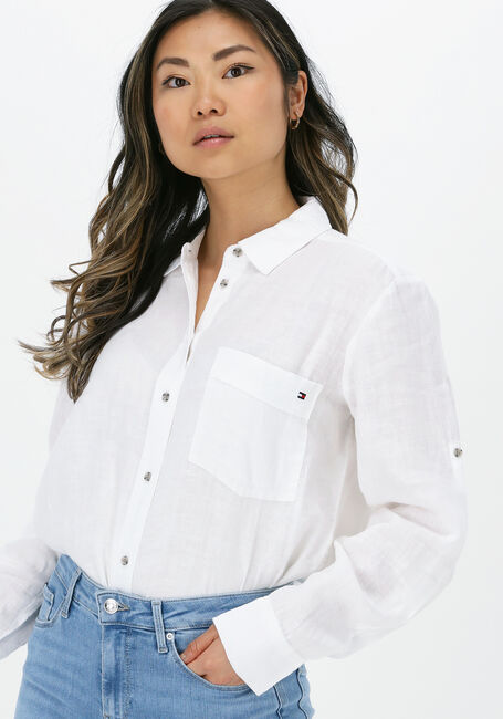 Witte TOMMY HILFIGER  LINEN N RELAXED LONG SHIRT - large