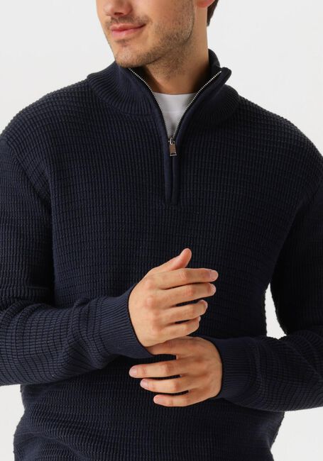 SELECTED MEN Pull SLHTHEO LS KNIT STRUCTURE HALF ZIP en bleu - large
