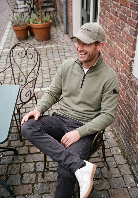 Khaki PME LEGEND Trui HALF ZIP COLLAR PEACHED FLEECE GD - large