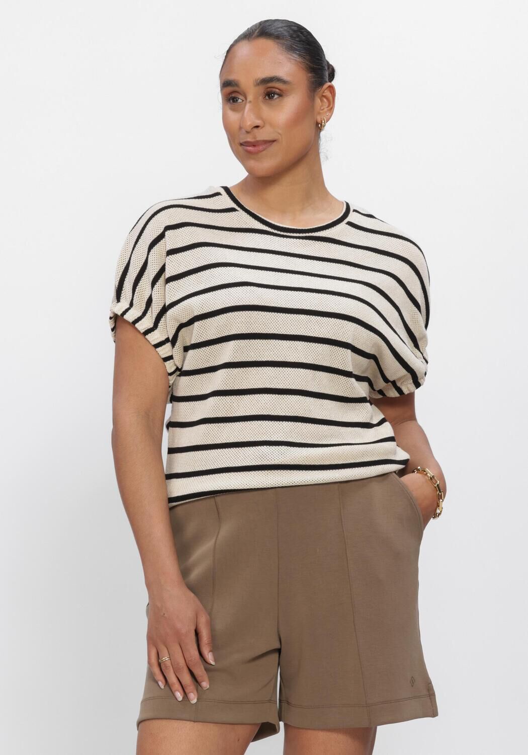 SUMMUM TOP STRIPED GAUZE Hauts & T-shirts Kaki - large