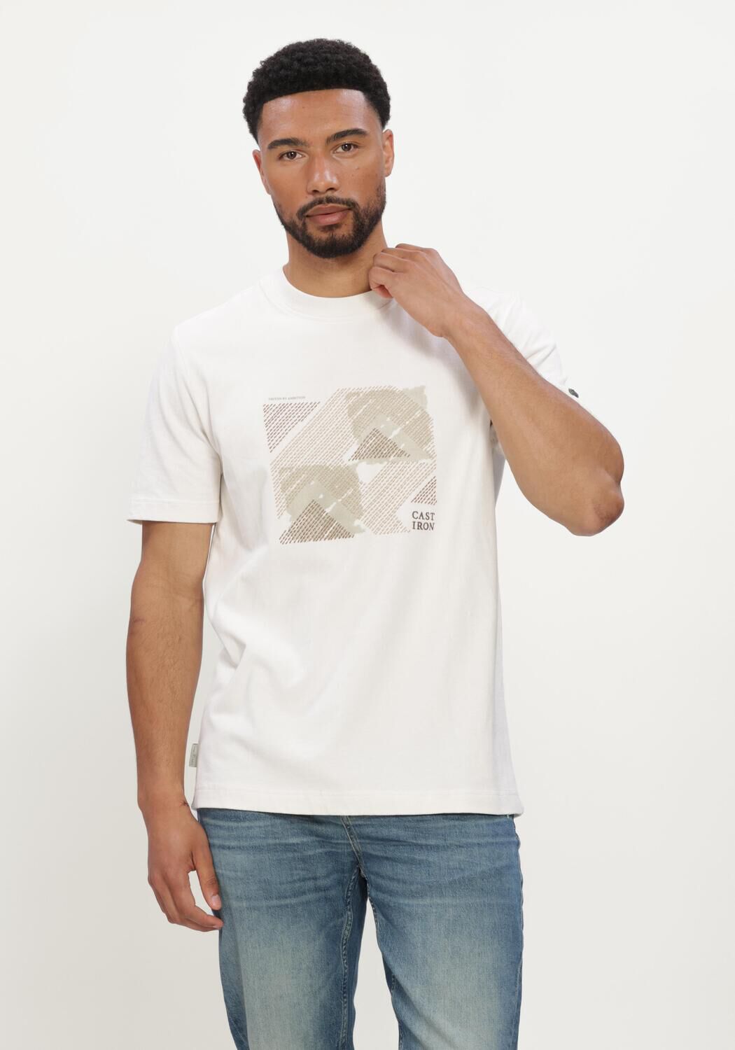 CAST IRON T-shirt SHORT SLEEVE R-NECK REGULAR FIT PEACHED JERSEY Blanc - large