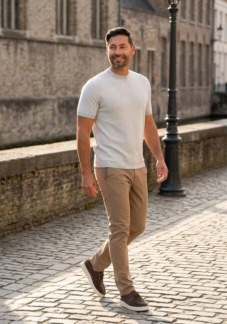 Lichtgrijze GENTILUOMO Polo ROUND NECK SS - large