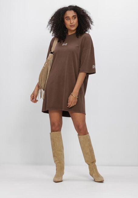 Bruine ALIX THE LABEL Jurken LADIES KNITTED ALIX T-SHIRT DRESS - large
