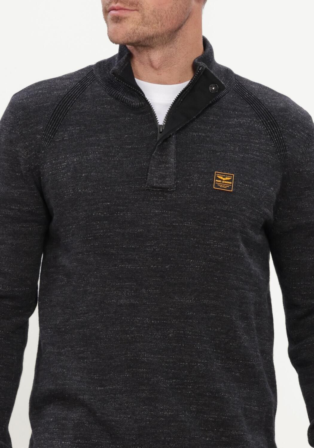 Donkergrijze PME LEGEND Trui HALF ZIP COLLAR COTTON RIB - large