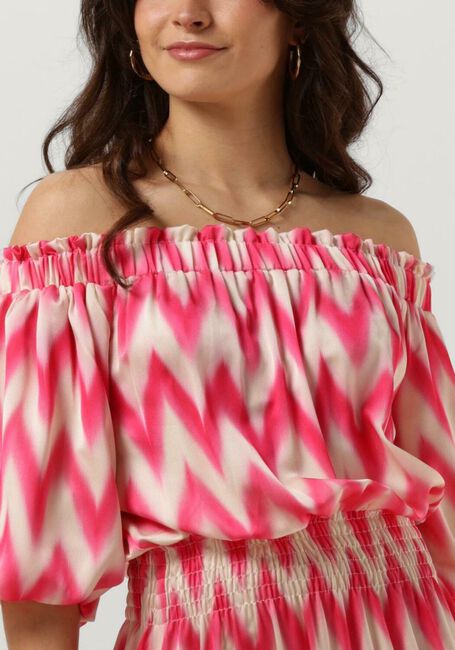 Fuchsia ACCESS Maxi jurk OFF-THE-SHOULDERS GEOMETRICALLY PRINTED DRESS - large