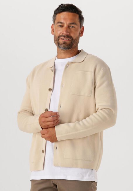 SELECTED HOMME Gilet SLHMIKE LIGHT LS KNIT RELAXED POLO CARDIGAN en beige - large