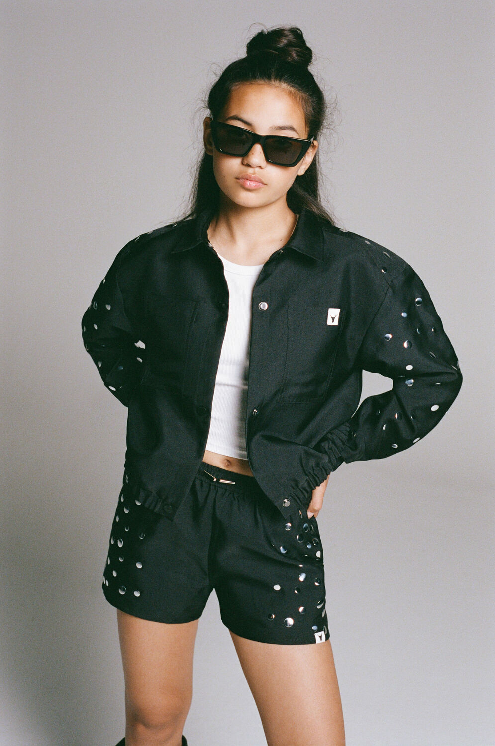 Zwarte ALIX MINI Korte broek WOVEN STUDS SHORT - large