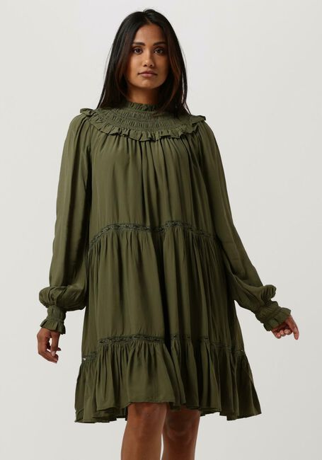 SCOTCH & SODA Mini robe SMOCKED AND TIERED LONG SLEEVED DRESS Olive - large