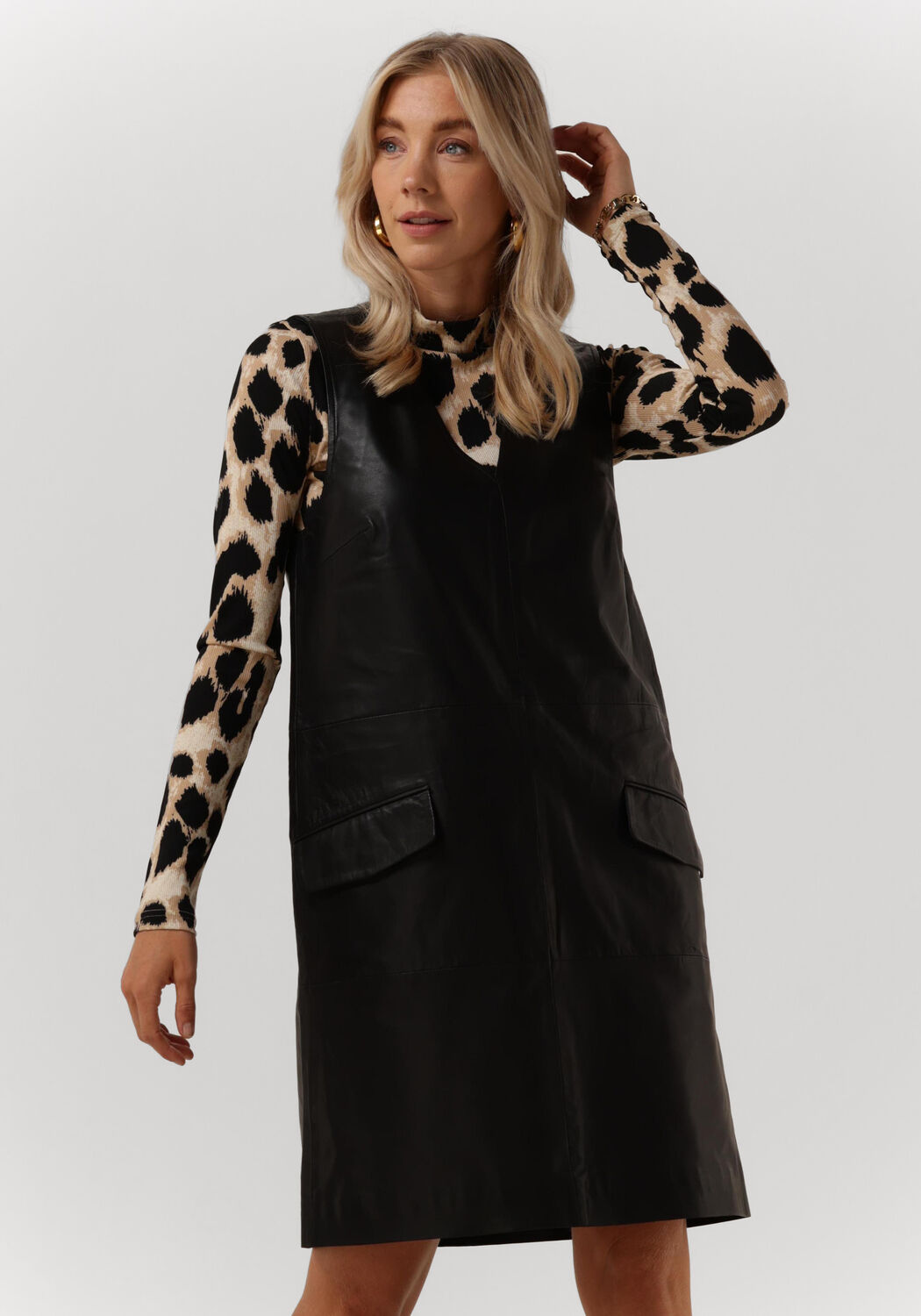 Zwarte CO COUTURE Mini jurk PHOEBE V SPENCER LEATHER DRESS Omoda