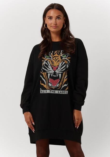 Zwarte ALIX THE LABEL Mini jurk LADIES KNITTED LONG TIGER SWEATER - large