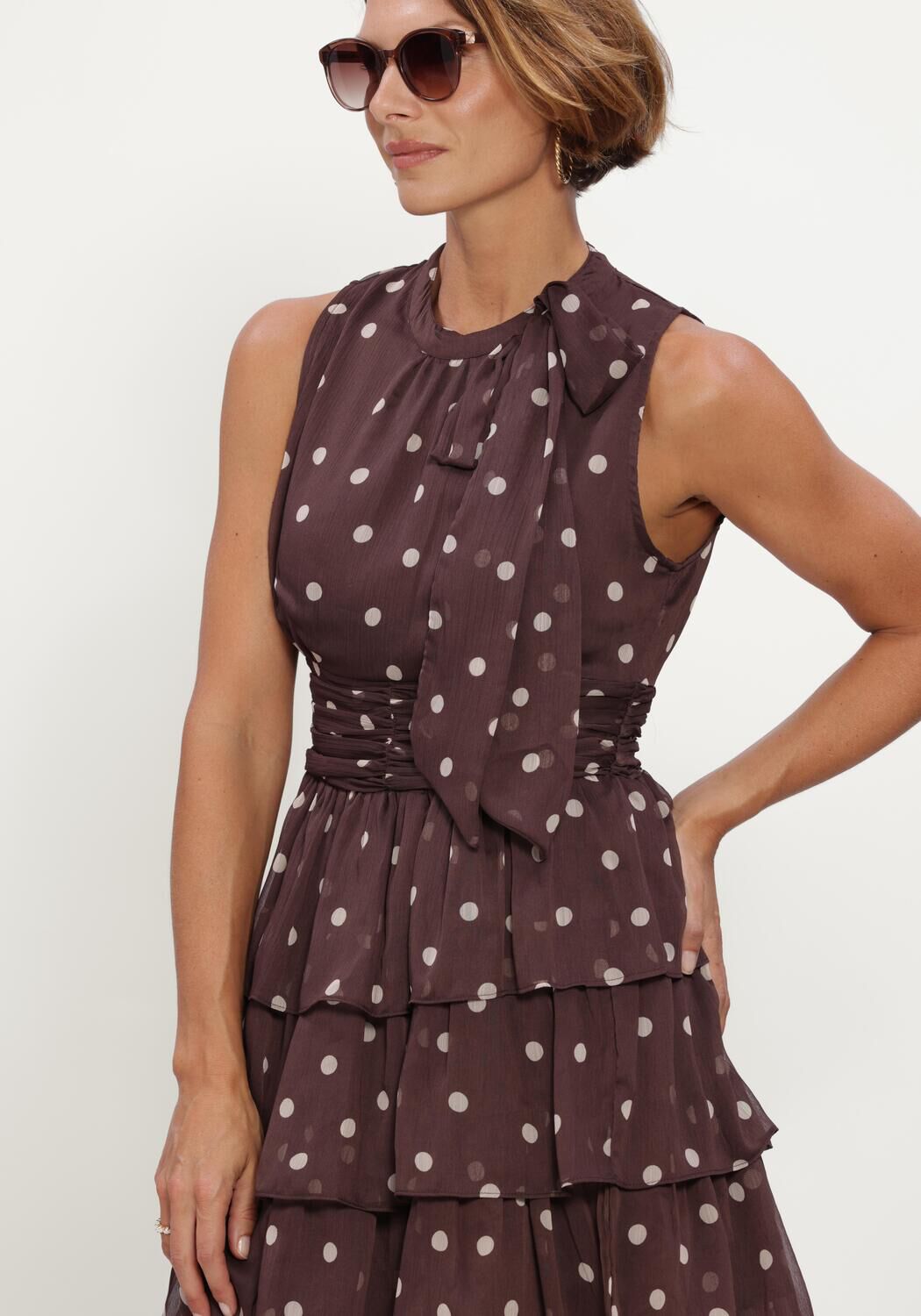 Bruine NOTRE-V Jurken MAY BIG DOT DRESS - large