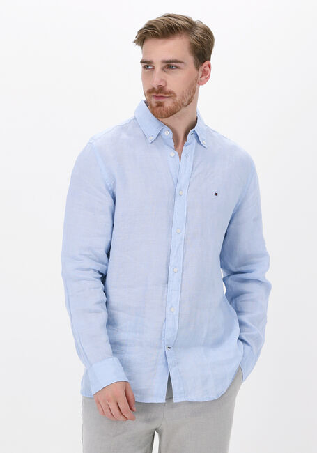 Lichtblauwe TOMMY HILFIGER Casual overhemd PIGMENT DYED LINEN RF SHIRT - large