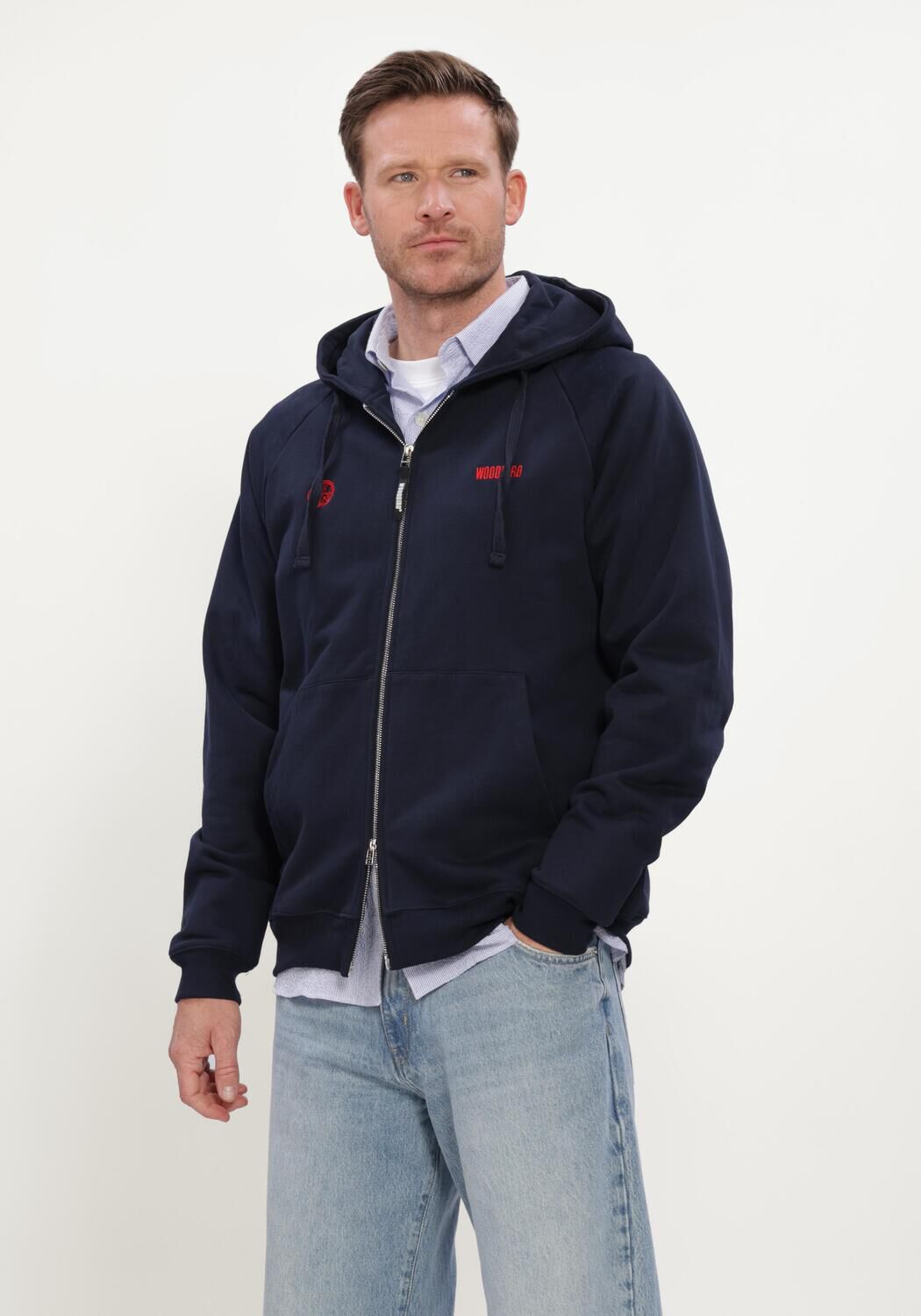 Donkerblauwe WOODBIRD Sweater WBPAW EMBLEM ZIP HOODIE - large