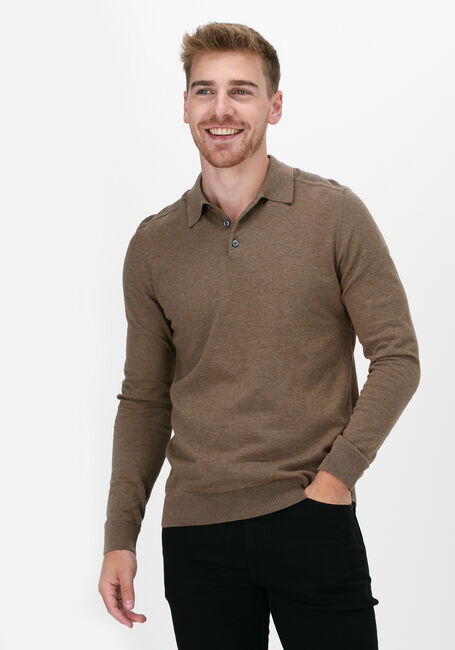 Taupe SELECTED MEN Polo SLHBERG LS KNIT POLO NECK B NO - large