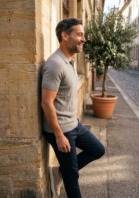 GENTI Polo POLO ZIP SS 1260 en taupe - large