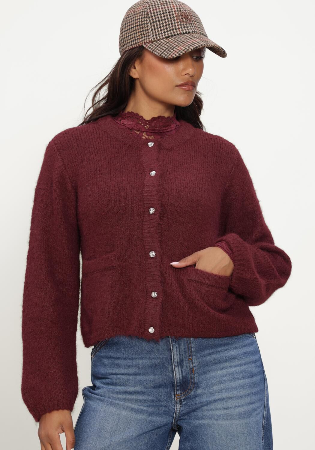 Bordeaux OBJECT Trui OBJSAGGIA RE L/S KNIT CARDIGAN - large