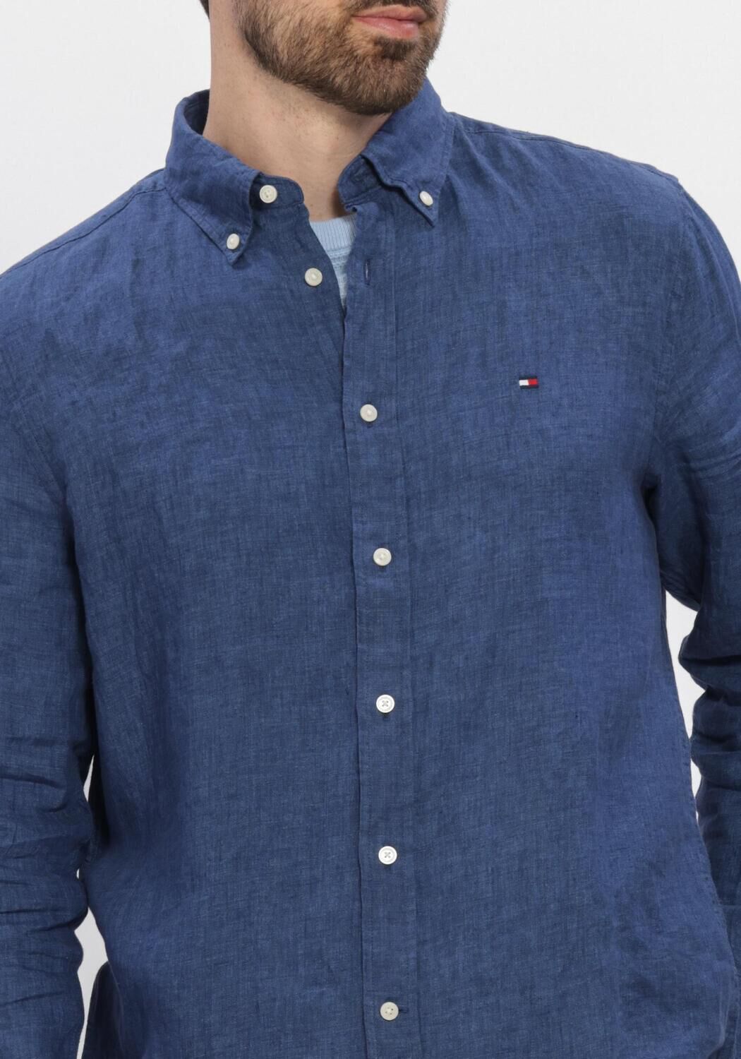 Donkerblauwe TOMMY HILFIGER Casual overhemd PIGMENT DYED LI SOLID RF SHIRT - large