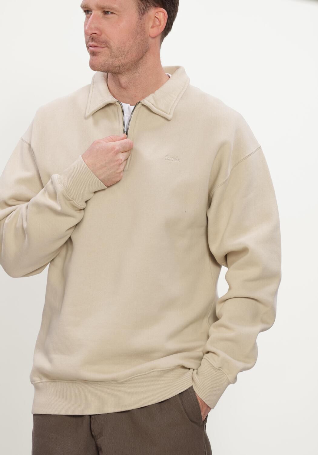 Khaki FOR&Eacute;T Trui HOOK HALF ZIP - large