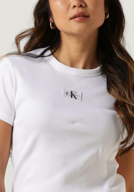 Witte CALVIN KLEIN T-shirt WOVEN LABEL RIB REGULAR TEE - large
