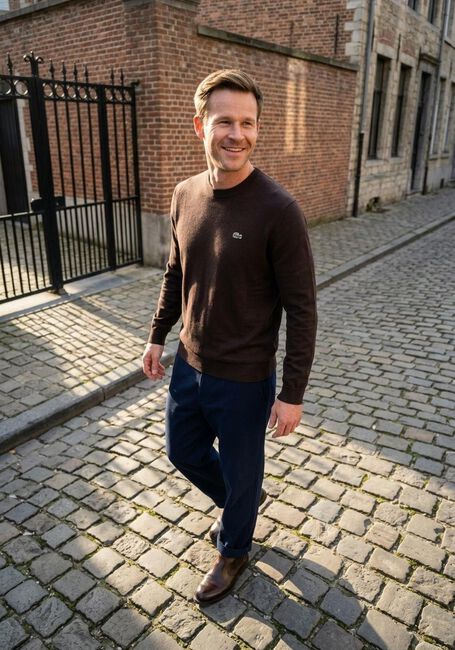 LACOSTE Pull REGULAR FIT CREW NECK SWEATER en marron - large