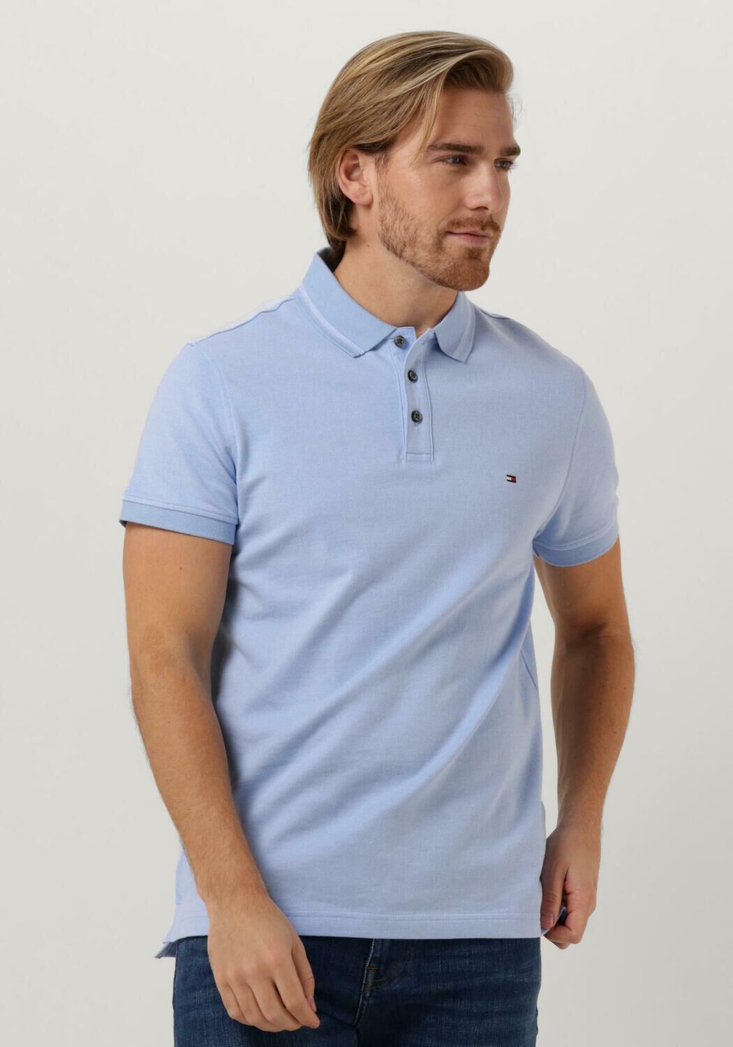 Lichtblauwe TOMMY HILFIGER Polo PRETWIST MOULINE TIPPED POLO Omoda