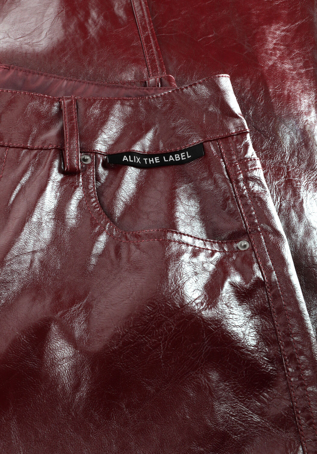 ALIX THE LABEL Straight leg jeans FAUX LEATHER PANTS Bordeaux - large