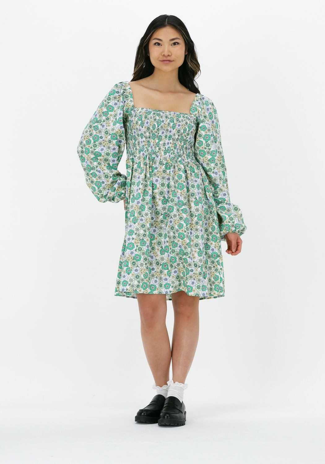 Groene ENVII Mini jurk ENLORI LS DRESS AOP 6731 Omoda